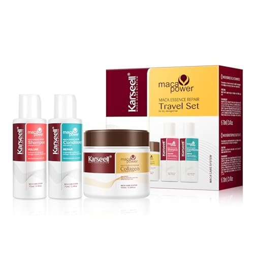 Karseell Travel Shampoo and Conditioner Set with Collagen Hair Mask – 3 Piece Carry-On Vacation Kit (70 mL + 70 mL + 100 mL) Avelisse