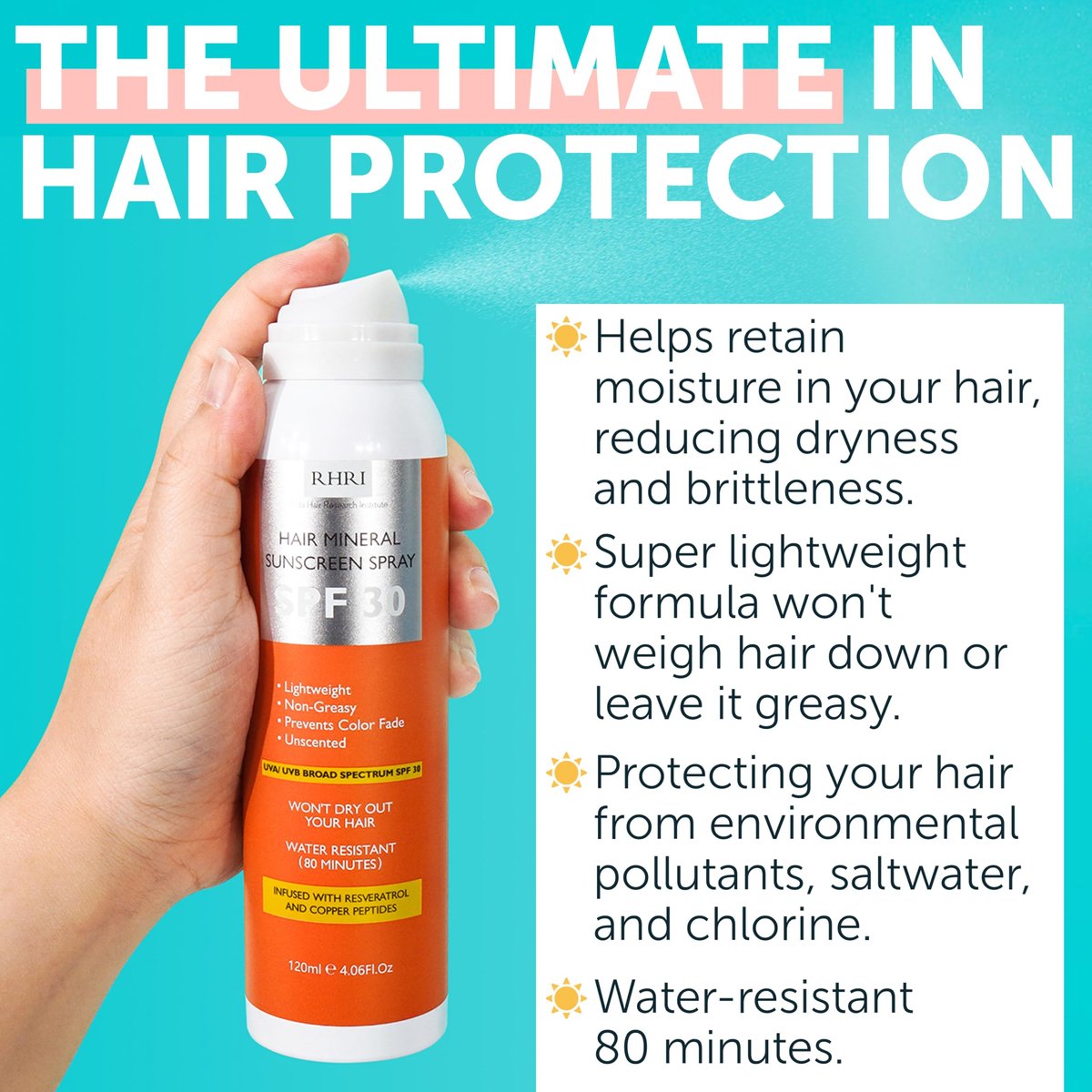 Premium SPF 30 Hair Sunscreen Aerosol Spray - UV Protection for Scalp & Hair, Non-Greasy, Prevents Sunburn & Color Fade, 4.06 fl oz Avelisse