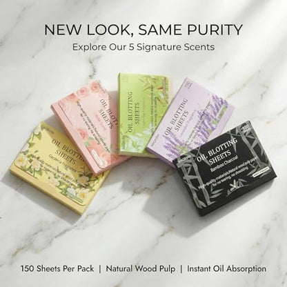 MAQIHAN 5 Packs Oil Blotting Sheets for Face - 5 Scents, 750 Counts Oil Absorbing Sheets, Premium Bamboo Charcoal Blotter Paper for Oily Control