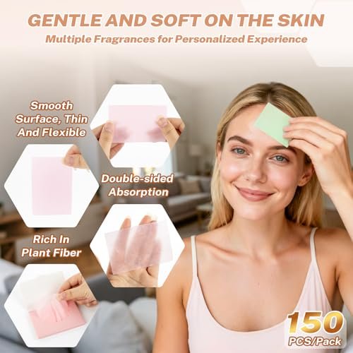 MAQIHAN 5 Packs Oil Blotting Sheets for Face - 5 Scents, 750 Counts Oil Absorbing Sheets, Premium Bamboo Charcoal Blotter Paper for Oily Control - görsel 8
