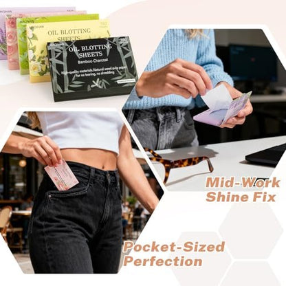 MAQIHAN 5 Packs Oil Blotting Sheets for Face - 5 Scents, 750 Counts Oil Absorbing Sheets, Premium Bamboo Charcoal Blotter Paper for Oily Control
