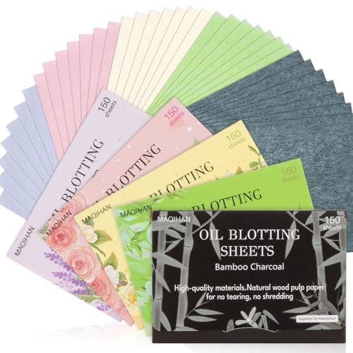 MAQIHAN 5 Packs Oil Blotting Sheets for Face - 5 Scents, 750 Counts Oil Absorbing Sheets, Premium Bamboo Charcoal Blotter Paper for Oily Control - görsel 2