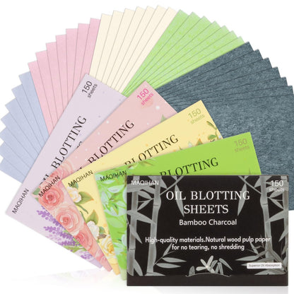 MAQIHAN 5 Packs Oil Blotting Sheets for Face - 5 Scents, 750 Counts Oil Absorbing Sheets, Premium Bamboo Charcoal Blotter Paper for Oily Control