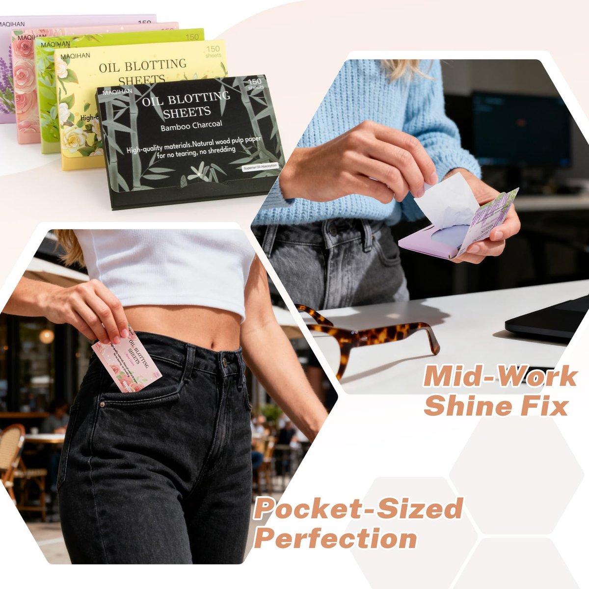 MAQIHAN 5 Packs Oil Blotting Sheets for Face - 5 Scents, 750 Counts Oil Absorbing Sheets, Premium Bamboo Charcoal Blotter Paper for Oily Control - görsel 11