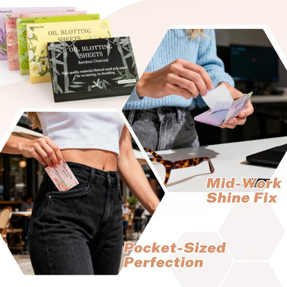 MAQIHAN 5 Packs Oil Blotting Sheets for Face - 5 Scents, 750 Counts Oil Absorbing Sheets, Premium Bamboo Charcoal Blotter Paper for Oily Control