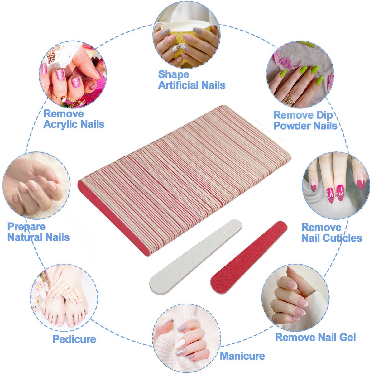 Mini Nail Files (100 Pack) - 180/240 Grit Wooden Emery Board, Double Sided Small Wood Fingernail Files for Natural Nails, Professional Reusable Manicure Pedicure - görsel 11