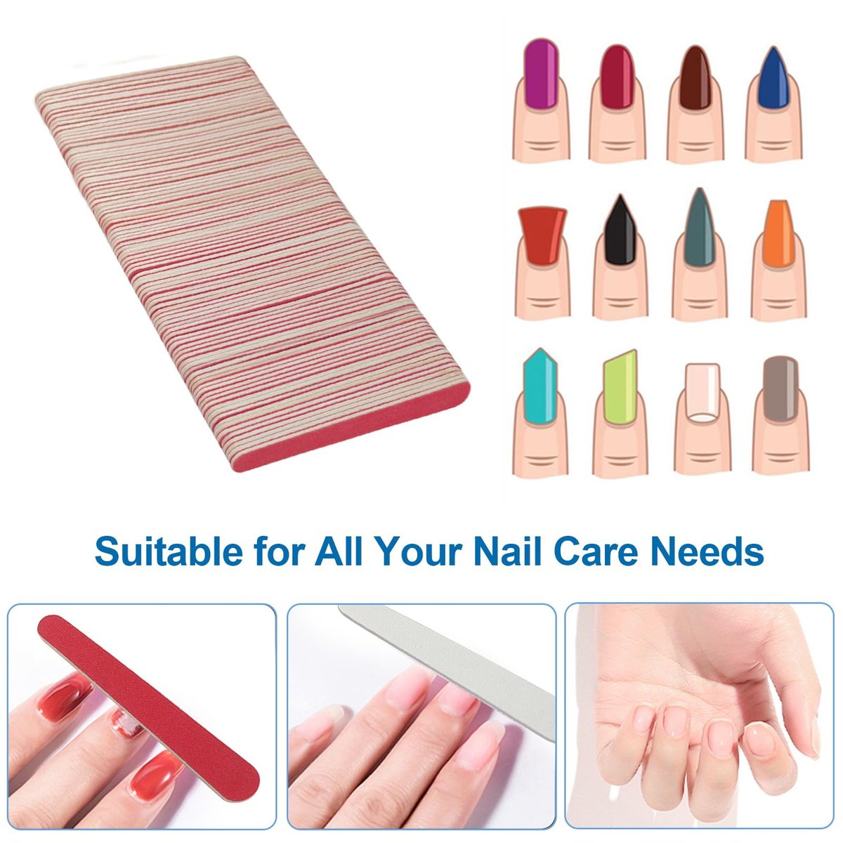 Mini Nail Files (100 Pack) - 180/240 Grit Wooden Emery Board, Double Sided Small Wood Fingernail Files for Natural Nails, Professional Reusable Manicure Pedicure - görsel 3