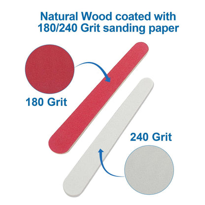 Mini Nail Files (100 Pack) - 180/240 Grit Wooden Emery Board, Double Sided Small Wood Fingernail Files for Natural Nails, Professional Reusable Manicure Pedicure