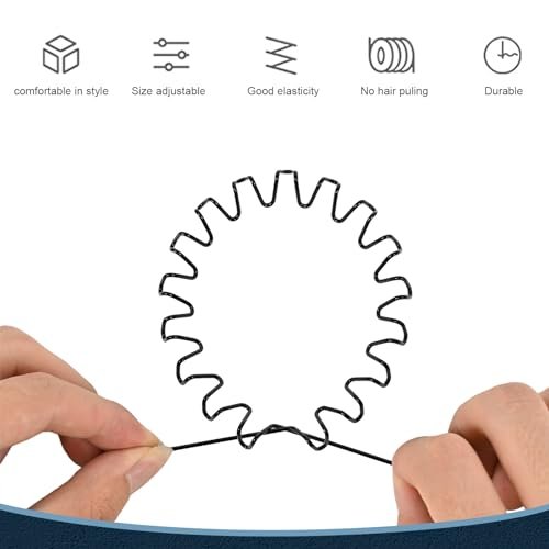 Eduftis 2-Pack Metal Headbands - Black Spring Wave Non-Slip Hair Bands for Women and Men, Simple Fashion Hair Hoops for Sports and Daily Wear - görsel 4