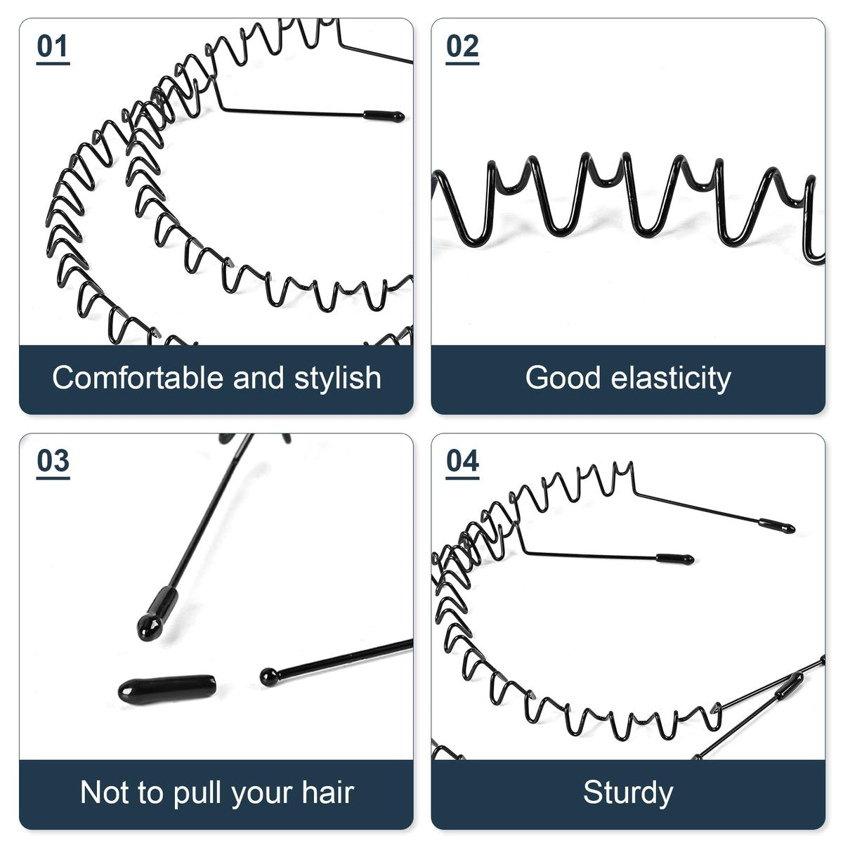 Eduftis 2-Pack Metal Headbands - Black Spring Wave Non-Slip Hair Bands for Women and Men, Simple Fashion Hair Hoops for Sports and Daily Wear - görsel 5