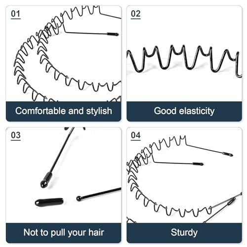 Eduftis 2-Pack Metal Headbands - Black Spring Wave Non-Slip Hair Bands for Women and Men, Simple Fashion Hair Hoops for Sports and Daily Wear - görsel 6