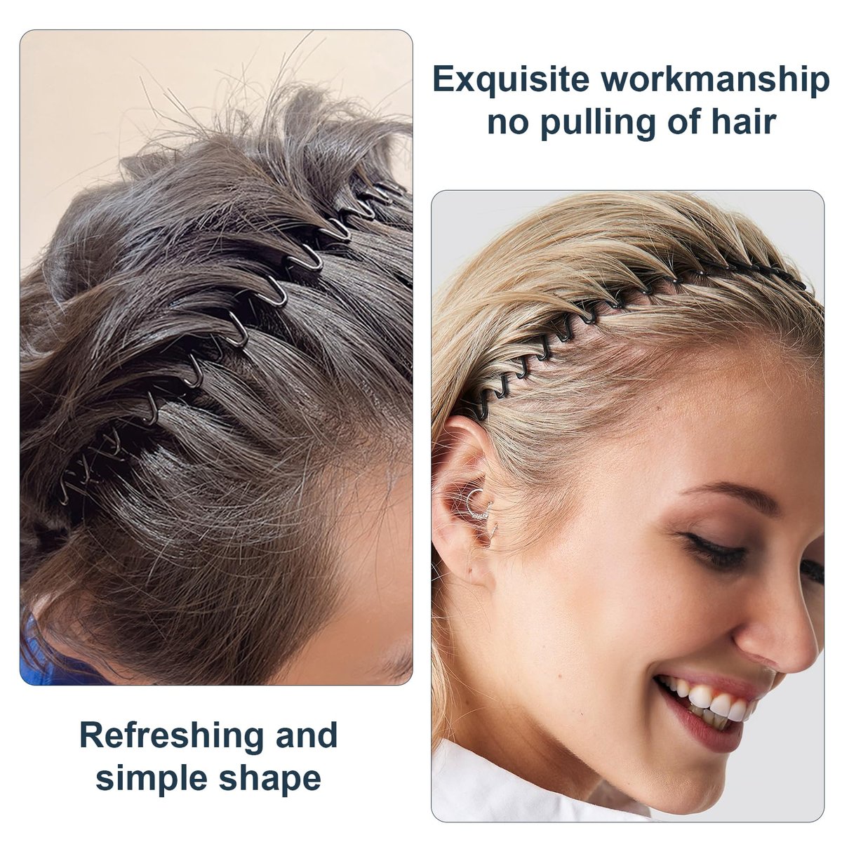 Eduftis 2-Pack Metal Headbands - Black Spring Wave Non-Slip Hair Bands for Women and Men, Simple Fashion Hair Hoops for Sports and Daily Wear - görsel 7