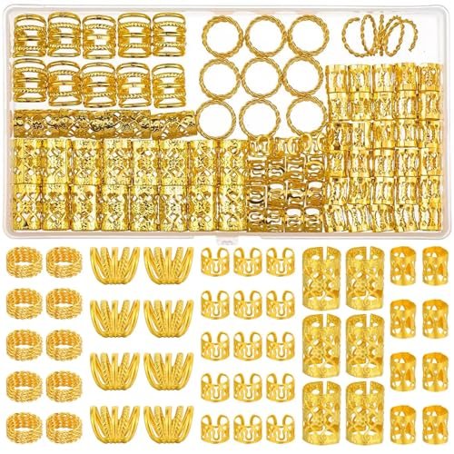 Tuefuzy 110 Pcs Gold Hair Jewelry for Braids and Dreadlocks - Metal Rings, Cuffs, Clips Accessory Decorations - Golden Yellow - görsel 2