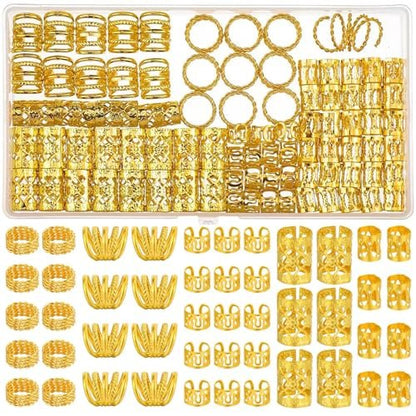 Tuefuzy 110 Pcs Gold Hair Jewelry for Braids and Dreadlocks - Metal Rings, Cuffs, Clips Accessory Decorations - Golden Yellow