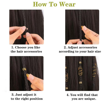 Tuefuzy 110 Pcs Gold Hair Jewelry for Braids and Dreadlocks - Metal Rings, Cuffs, Clips Accessory Decorations - Golden Yellow