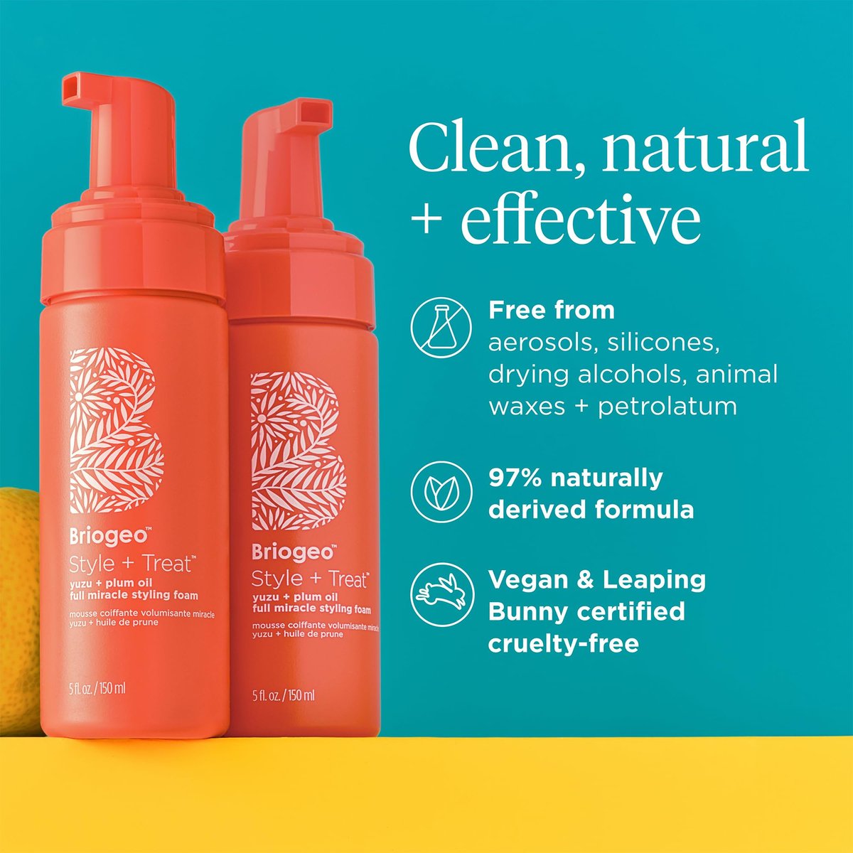 Briogeo Style + Treat Yuzu + Plum Oil Full Miracle Styling Foam for Volume, Heat Protection & Frizz Control - Silicone-Free, Vegan & Cruelty-Free - 5 fl oz - görsel 15