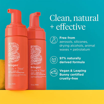 Briogeo Style + Treat Yuzu + Plum Oil Full Miracle Styling Foam for Volume, Heat Protection & Frizz Control - Silicone-Free, Vegan & Cruelty-Free - 5 fl oz