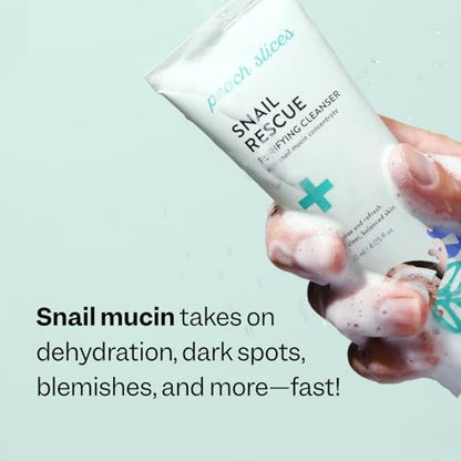 Peach Slices Snail Rescue Purifying Cleanser - Snail Mucin Face Wash with Pine Bark, Hyaluronic Acid & Cica - Korean Skin Care, 4.05 oz