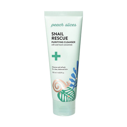 Peach Slices Snail Rescue Purifying Cleanser - Snail Mucin Face Wash with Pine Bark, Hyaluronic Acid & Cica - Korean Skin Care, 4.05 oz