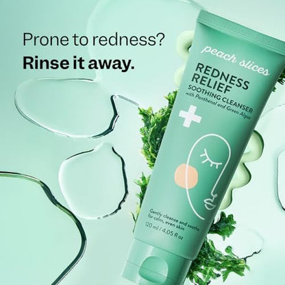 Peach Slices Redness Relief Soothing Cleanser - 4.05 oz - Gentle Vegan Face Wash with Panthenol, Green Algae & Rhodomyrtus for Calm, Even Skin Avelisse