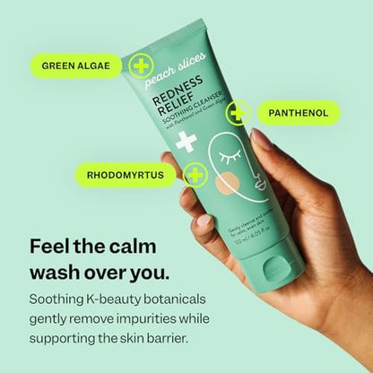 Peach Slices Redness Relief Soothing Cleanser - 4.05 oz - Gentle Vegan Face Wash with Panthenol, Green Algae & Rhodomyrtus for Calm, Even Skin Avelisse