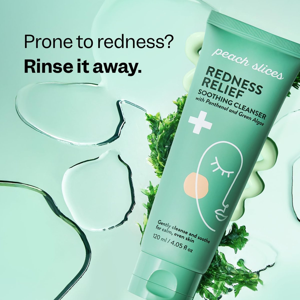 Peach Slices Redness Relief Soothing Cleanser - 4.05 oz - Gentle Vegan Face Wash with Panthenol, Green Algae & Rhodomyrtus for Calm, Even Skin Avelisse