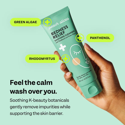 Peach Slices Redness Relief Soothing Cleanser - 4.05 oz - Gentle Vegan Face Wash with Panthenol, Green Algae & Rhodomyrtus for Calm, Even Skin Avelisse