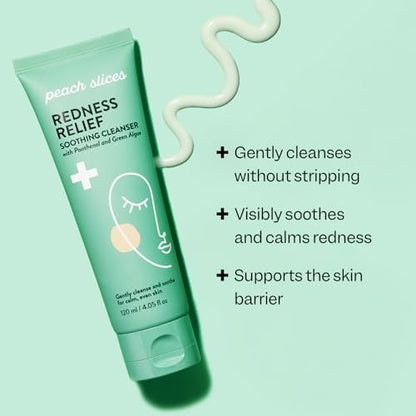 Peach Slices Redness Relief Soothing Cleanser - 4.05 oz - Gentle Vegan Face Wash with Panthenol, Green Algae & Rhodomyrtus for Calm, Even Skin Avelisse