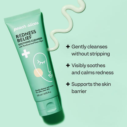 Peach Slices Redness Relief Soothing Cleanser - 4.05 oz - Gentle Vegan Face Wash with Panthenol, Green Algae & Rhodomyrtus for Calm, Even Skin Avelisse