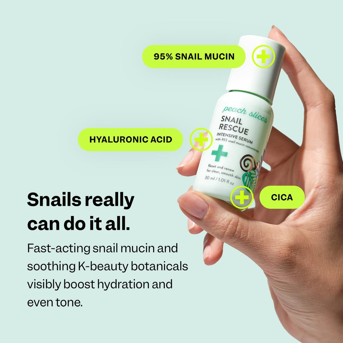 Peach Slices Snail Rescue Intensive Serum – 95% Snail Mucin, Birch Juice & Hyaluronic Acid – Korean Skin Care, Clean & Cruelty Free Avelisse