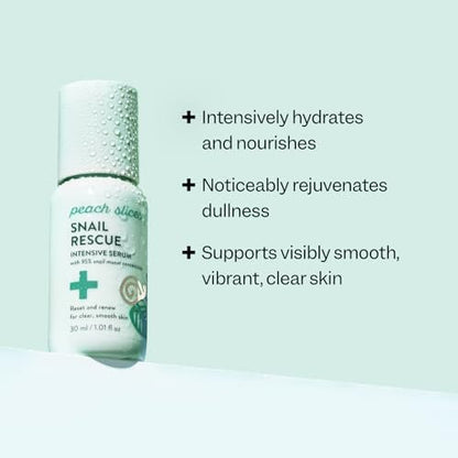 Peach Slices Snail Rescue Intensive Serum – 95% Snail Mucin, Birch Juice & Hyaluronic Acid – Korean Skin Care, Clean & Cruelty Free Avelisse