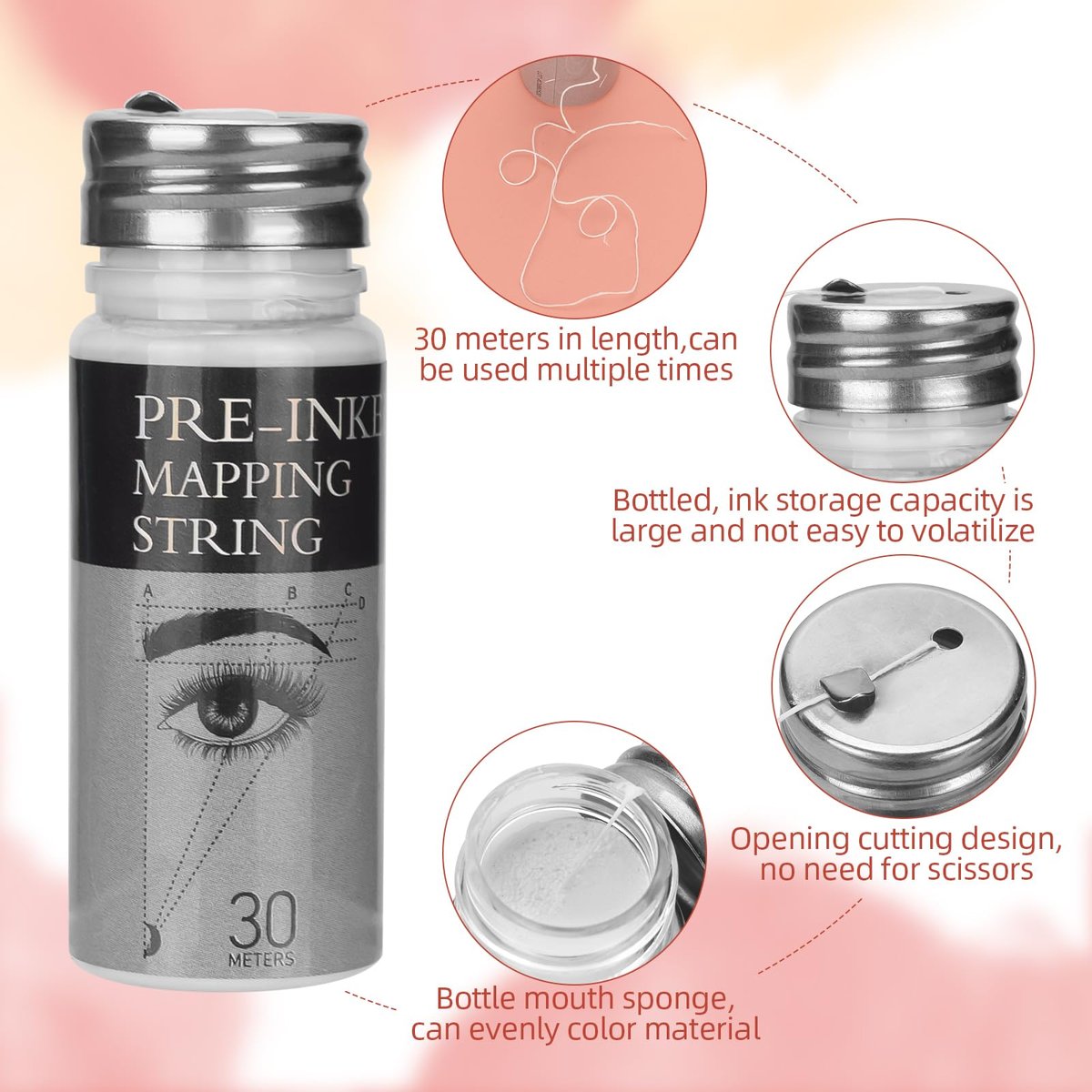 ATOMUS Brow Mapping String Set – 30m White Thread, 10g White Paste & 2 Brushes for Precise Eyebrow Mapping - görsel 7