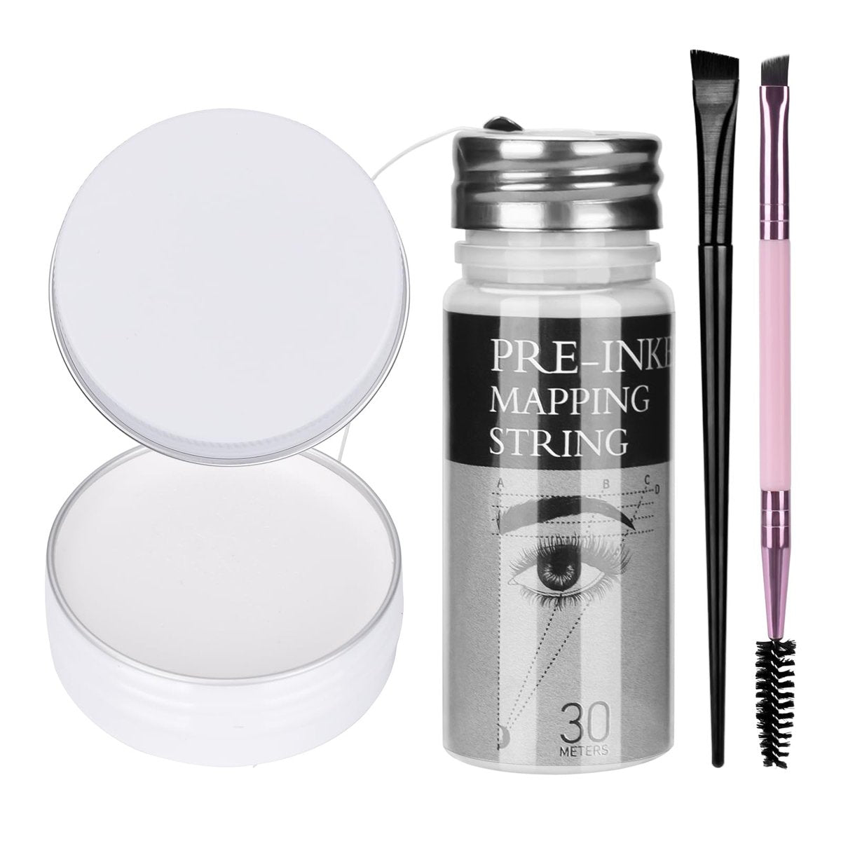 ATOMUS Brow Mapping String Set – 30m White Thread, 10g White Paste & 2 Brushes for Precise Eyebrow Mapping - görsel 1