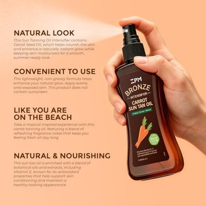 Carrot Sun Tanning Oil Spray – Natural Moisturizing Tan Intensifier for Medium to Deep Skin, Vegan & Cruelty-Free, 8 oz