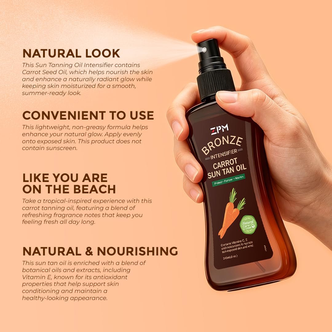 Carrot Sun Tanning Oil Spray – Natural Moisturizing Tan Intensifier for Medium to Deep Skin, Vegan & Cruelty-Free, 8 oz - görsel 7