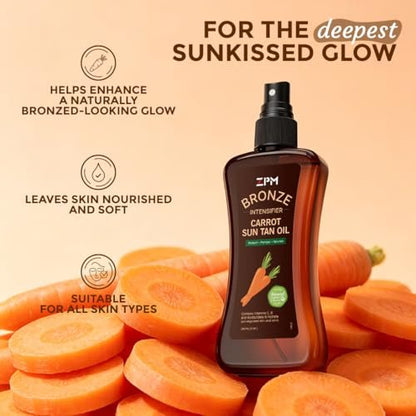 Carrot Sun Tanning Oil Spray – Natural Moisturizing Tan Intensifier for Medium to Deep Skin, Vegan & Cruelty-Free, 8 oz