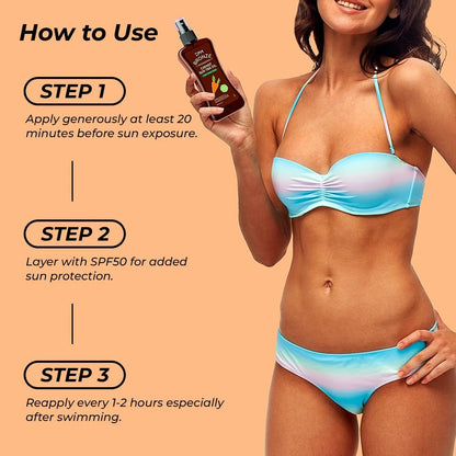 Carrot Sun Tanning Oil Spray – Natural Moisturizing Tan Intensifier for Medium to Deep Skin, Vegan & Cruelty-Free, 8 oz