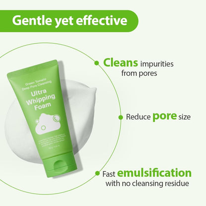 SUNGBOON EDITOR Green Tomato Deep Pore Cleansing Whipping Foam – Korean Face Wash for Oily Skin, Blackhead Remover & Pore Minimizer, Hydrating Foaming Cleanser, 4.23 oz Avelisse