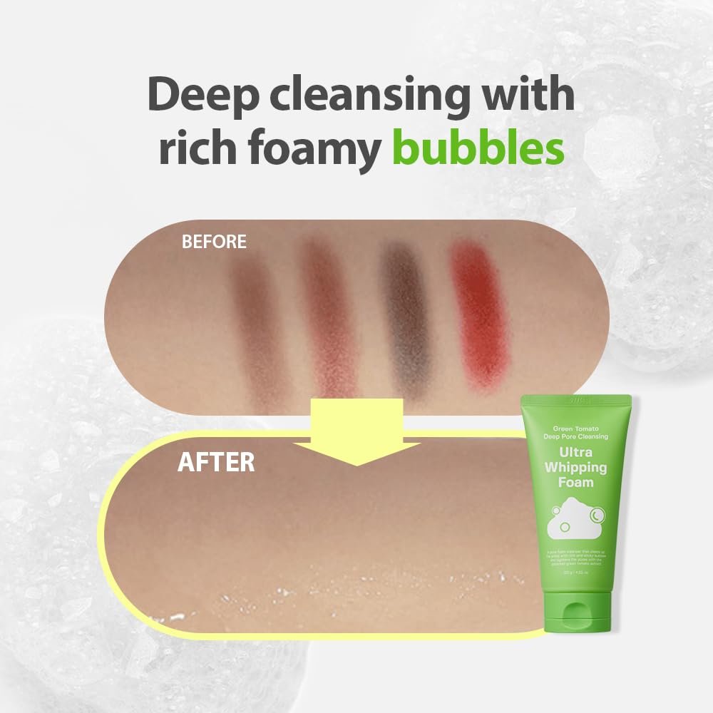 SUNGBOON EDITOR Green Tomato Deep Pore Cleansing Whipping Foam – Korean Face Wash for Oily Skin, Blackhead Remover & Pore Minimizer, Hydrating Foaming Cleanser, 4.23 oz Avelisse