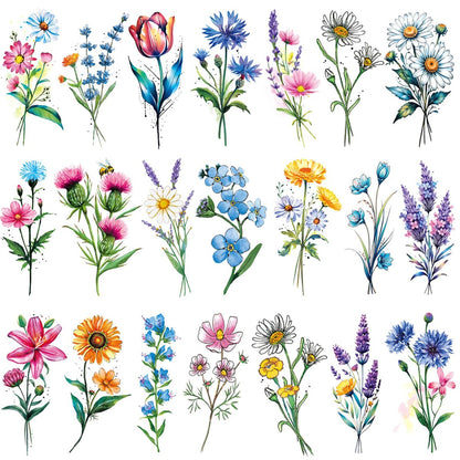 Tazimi 20 Sheets 3D Watercolor Flowers Temporary Tattoos for Women Girls - Lily Daisy Lavender Dandelion Rose Tiny Floral Tattoos Sticker Realistic Long Lasting Fake Tattoo Stickers