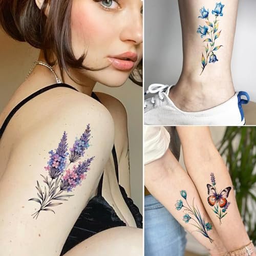 Tazimi 20 Sheets 3D Watercolor Flowers Temporary Tattoos for Women Girls - Lily Daisy Lavender Dandelion Rose Tiny Floral Tattoos Sticker Realistic Long Lasting Fake Tattoo Stickers - görsel 14
