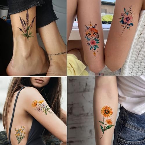 Tazimi 20 Sheets 3D Watercolor Flowers Temporary Tattoos for Women Girls - Lily Daisy Lavender Dandelion Rose Tiny Floral Tattoos Sticker Realistic Long Lasting Fake Tattoo Stickers - görsel 16