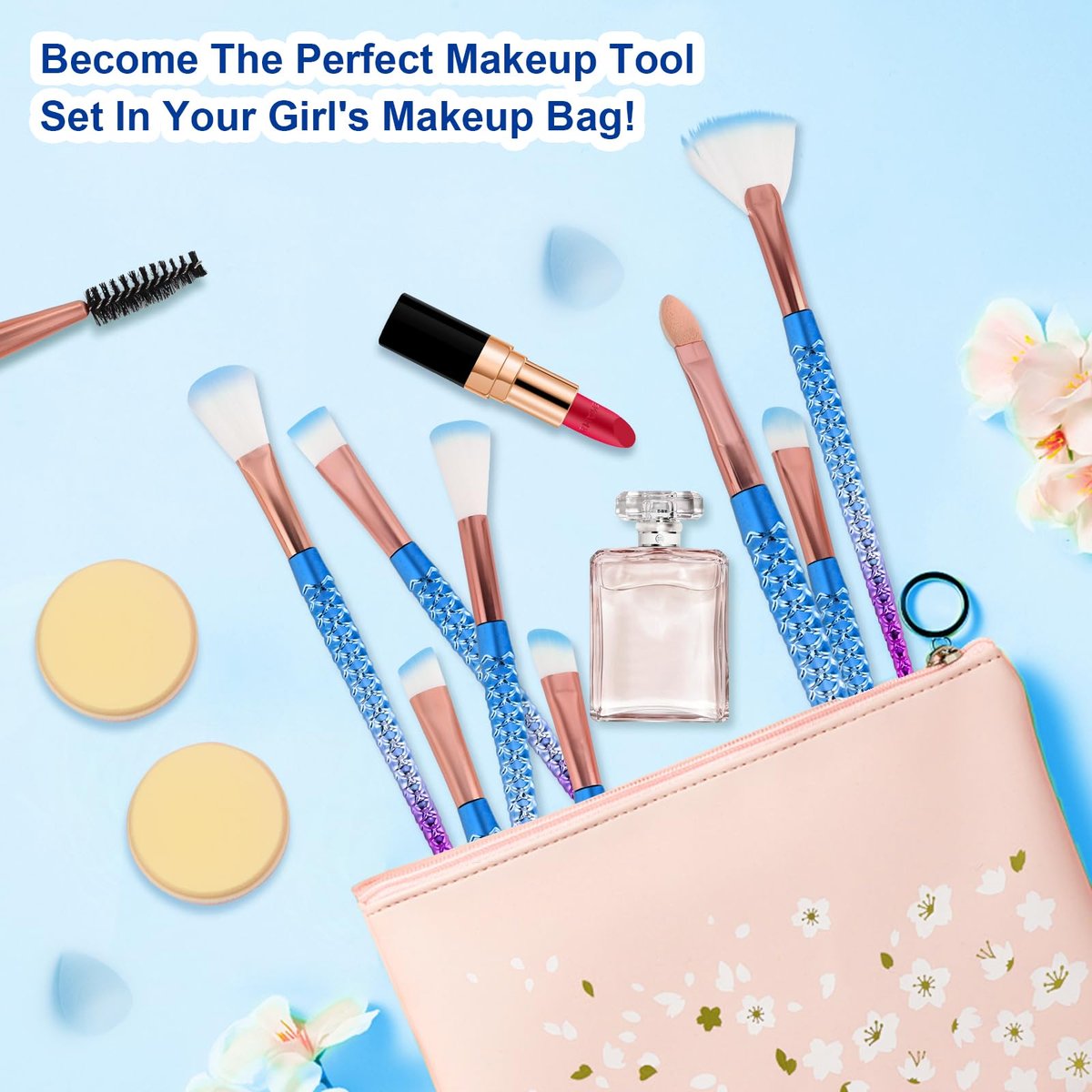 NICEMOVIC Frozen Princess Makeup Brushes Set - 20-Piece Kids Makeup Kit, Stocking Stuffers for Girls, Teen Girl Gifts - görsel 9