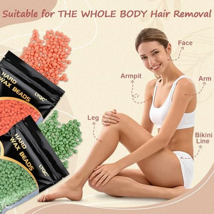 LYQC 2.2lbs Hair Removal Wax Beads - Professional Hard Wax Beads 1000g with 20 Applicators, Painless Full Body Wax for Men and Women Avelisse