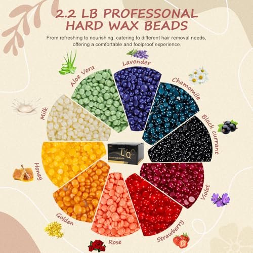 LYQC 2.2lbs Hair Removal Wax Beads - Professional Hard Wax Beads 1000g with 20 Applicators, Painless Full Body Wax for Men and Women Avelisse