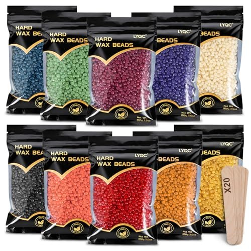 LYQC 2.2lbs Hair Removal Wax Beads - Professional Hard Wax Beads 1000g with 20 Applicators, Painless Full Body Wax for Men and Women Avelisse