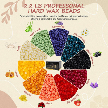 LYQC 2.2lbs Hair Removal Wax Beads - Professional Hard Wax Beads 1000g with 20 Applicators, Painless Full Body Wax for Men and Women Avelisse