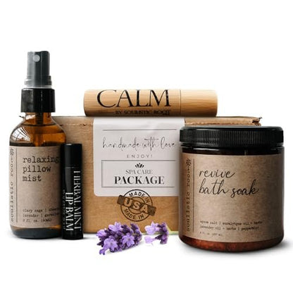 SOULISTIC ROOT Self-Care Set - Luxury Spa Bath Kit with Pillow Mist, Cooling Lip Balm, Essential Oil Roller & Epsom Salt Bath Soak, Holistic Gifts for Him & Her Avelisse