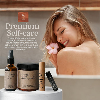 SOULISTIC ROOT Self-Care Set - Luxury Spa Bath Kit with Pillow Mist, Cooling Lip Balm, Essential Oil Roller & Epsom Salt Bath Soak, Holistic Gifts for Him & Her Avelisse