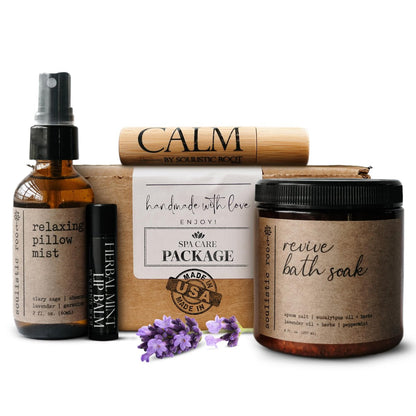 SOULISTIC ROOT Self-Care Set - Luxury Spa Bath Kit with Pillow Mist, Cooling Lip Balm, Essential Oil Roller & Epsom Salt Bath Soak, Holistic Gifts for Him & Her Avelisse